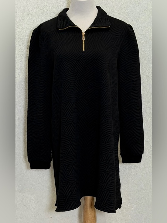 SSYS Dresses & Skirts - SSYS The Label Textured Long Sleeve Shift Dress Large Black Gold Zip Relaxed Fit